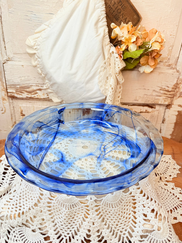 VINTAGE PYREX COBALT BLUE WATERCOLOR PIE PLATE