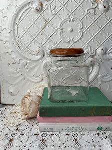 WIDE MOUTH SQUARE GLASS JAR VINTAGE