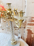 VINTAGE LUCITE AND GOLD TONE CANDELABRA WITH MARBLE BASE