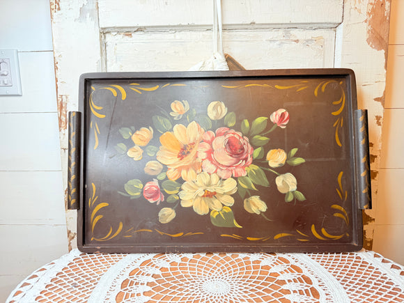 EXTRA RARE WOOD HAND PAINTED VINTAGE TRAY - BROWN