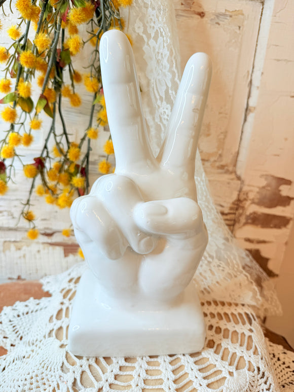HAND PEACE SIGN STATUETTE JEWELRY HOLDER DECOR