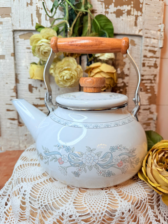 FLORAL VINTAGE ENAMEL TEA KETTLE