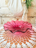 GORGEOUS VINTAGE CRANBERRY GLASS SCALLOPED DISH