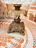 ANTIQUE BRASS AND MARBLE BASE CRYSTAL PEDESTAL BOWL