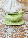 VINTAGE ARNELS CERAMIC MUSHROOM GREEN GRAVY BOAT