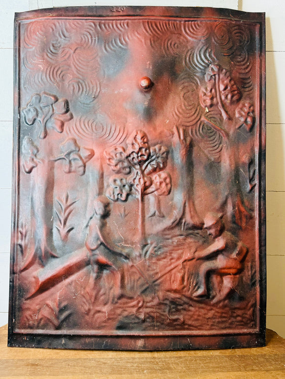 LARGE ANTIQUE TIN FIREPLACE SCREEN