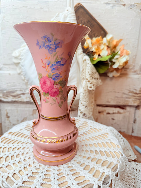 VINTAGE PINK AND GOLD URN VASE