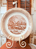 VINTAGE CURRIER AND IVES BROWN TRANSFERWARE PLATE