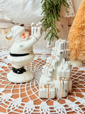 VINTAGE WHITE AND GOLD AMAZING CHRISTMAS SANTA AND PRESENTS SALT AND PEPPER SHAKER SET