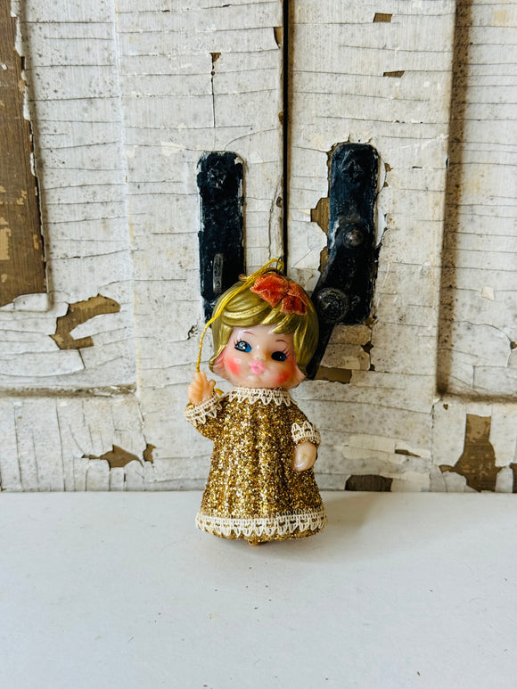 1950S GLITTERY VINTAGE DOLL ORNAMENT