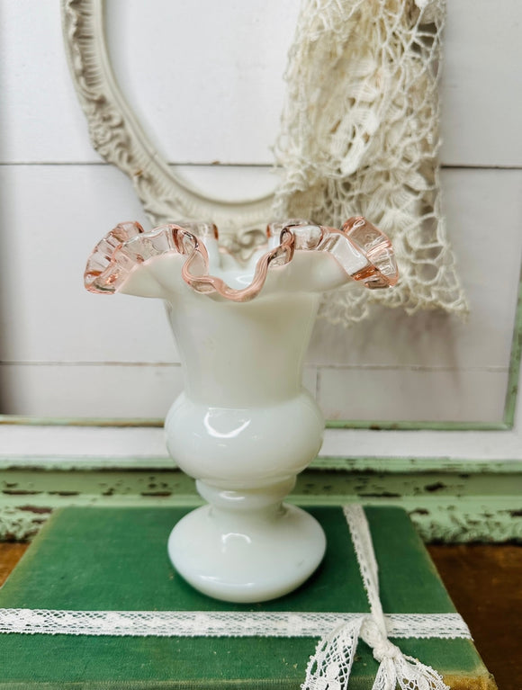 PINK CREST FENTON VINTAGE MILK GLASS VASE