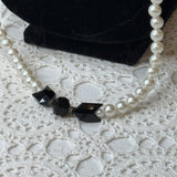 VINTAGE PEARL AND BLACK GEM NECKLACE