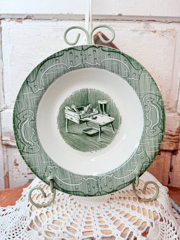 VINTAGE GREEN TRANSFERWARE OLD CURIOSITY SHOP BOWL