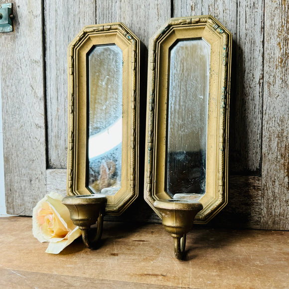PAIR OF VINTAGE HOMCO SYROCO MIRROR CANDLESTICK SCONCES