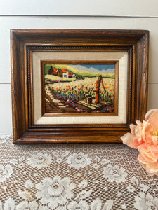 HANDMADE NEEDLEPOINT FARM FRAMED ART