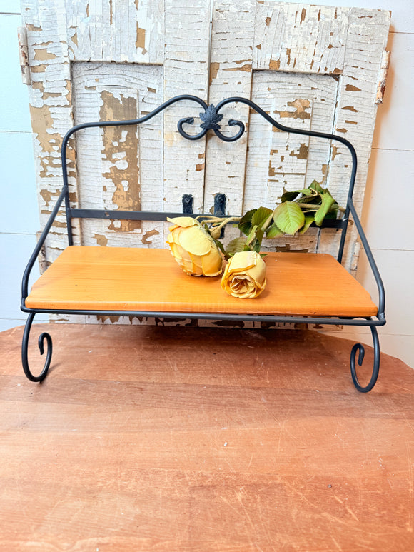 VINTAGE LONGABERGER WOOD AND CAST IRON SHELF TOWEL HOLDER