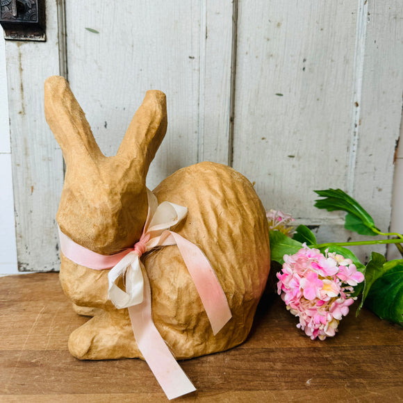 HANDMADE VINTAGE PAPER MACHE BUNNY STATUETTE
