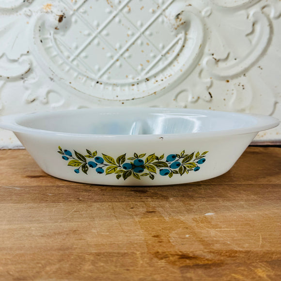 VINTAGE GLASSBAKE BLUEBERRIES DIVIDED DISH