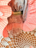VINTAGE FABRIC BUNNY ON GLASS JAR