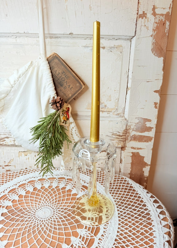 ANTIQUE VINTAGE FOSTORIA LUSTRE YELLOW CRYSTAL CANDELABRA - 2 AVAILABLE