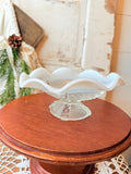 VINTAGE SCALLOPED GLASS ORNATE MOONSTONE COMPOTE