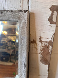 ANTIQUE LARGE CHIPPY WOOD FRAME BEVELED MIRROR