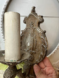 AMAZING ANTIQUE PERFECTLY PATINAD WALL CANDLE HOLDER SCONCE DAMASK BRASS