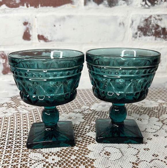 PAIR OF VINTAGE COLONY BLUE GLASS DESSERT CUPS