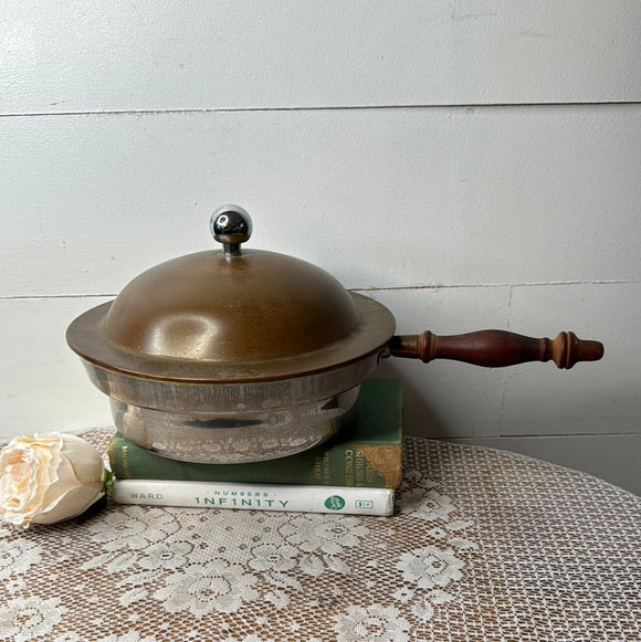 COPPER AND WOOD VINTAGE PAN AND LID