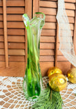 VINTAGE GREEN BLOWN GLASS FLUTED VASE