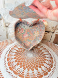 VINTAGE LINEN HEART SHAPED SEWING BASKET
