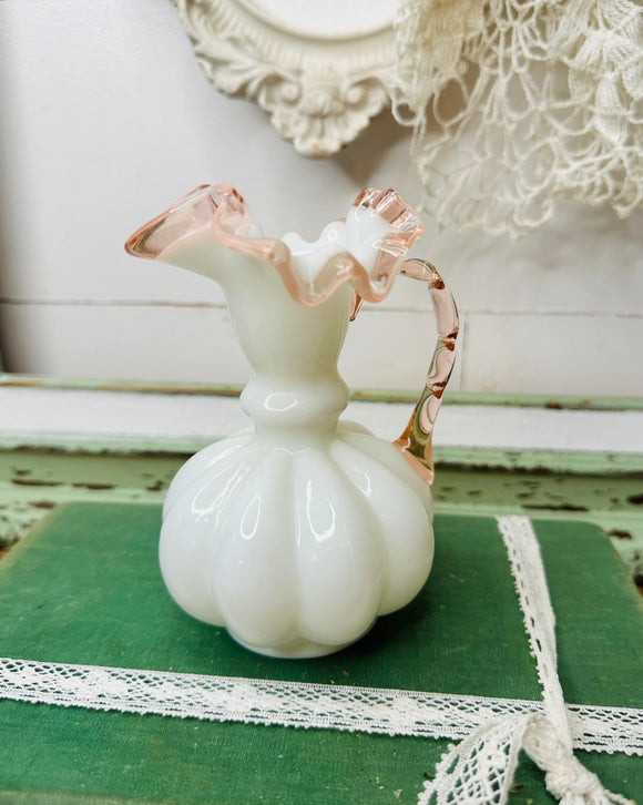 PINK CREST MILK GLASS FENTON VINTAGE CREAMER VASE