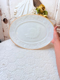 VINTAGE TURKEY MILK GLASS OVAL SERVING PLATE WITH GOLD TRIM
