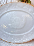 VINTAGE TURKEY MILK GLASS OVAL SERVING PLATE WITH GOLD TRIM