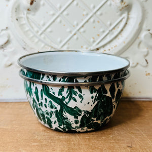SET OF 2 GREEN SPLATTERWARE VINTAGE BOWLS