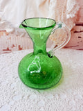 VINTAGE BLENKO GREEN CRACKLE GLASS PITCHER