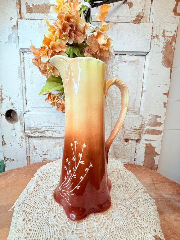 ANTIQUE BROWN AND BEIGE PITCHER VASE