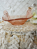 PINK DEPRESSION GLASS SWAN DETAILED BOWL