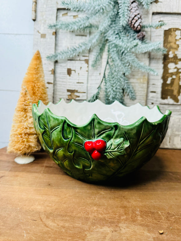 CHRISTMAS HOLLY VINTAGE HANDPAINTED BOWL