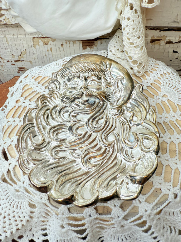 AMAZING VINTAGE SILVER SANTA CLAUS PLATE