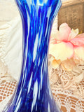 XL VINTAGE HAND BLOWN GLASS COBALT  BLUE ORNATE VASE