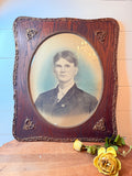 ANTIQUE OVAL VICTORIAN PORTRAIT IN DETAILED RECTANGULAR FRAME
