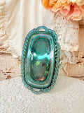 VINTAGE TEAL CARNIVAL GLASS TRAY ORNATE