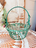 VINTAGE GREEN AND FLORAL ROSE BASKET