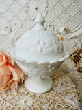 MILK GLASS INTRICATE DETAIL VINTAGE COMPOTE