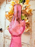 HAND BLOWN PINK GLASS CAT BOTTLE VASE