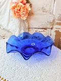 VINTAGE LARGE COBALT BLUE ORNATE SCALLOPED DISH