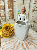 VINTAGE LADY WITH BIRD PORCELAIN PLANTER