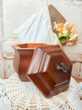 VINTAGE HEXAGONAL WOOD BOX TEA CADDY