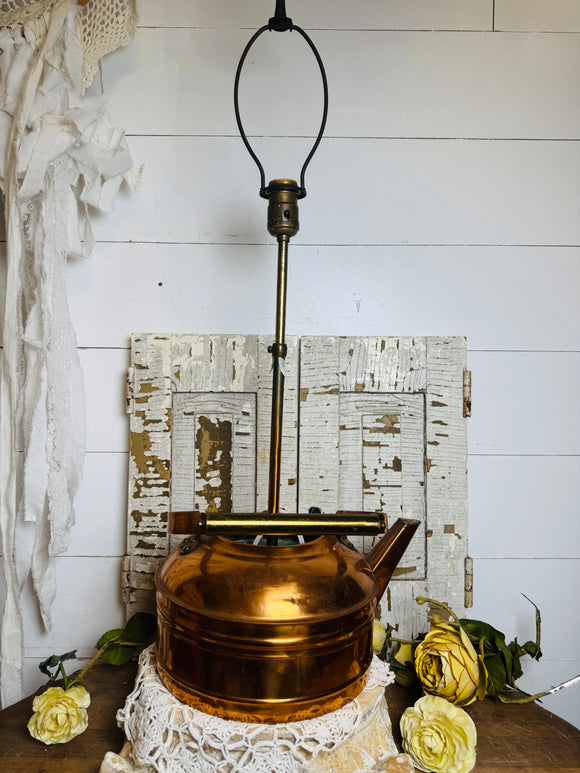 ANTIQUE XL COPPER KETTLE LAMP RARE